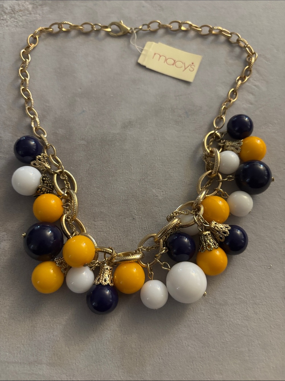 Macy's Gold-Tone Necklace with Navy, Yellow & White Beads